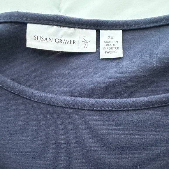 Susan Graver 3XL Ponte Knit Bateau Neck Tunic Top Navy Blue Gold Buttons Modest - Picture 2 of 10